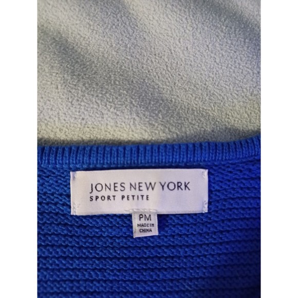 Jones New York Sport Petite Medium knit top open knit 3/4 sleeves hemmed blue - Picture 2 of 8